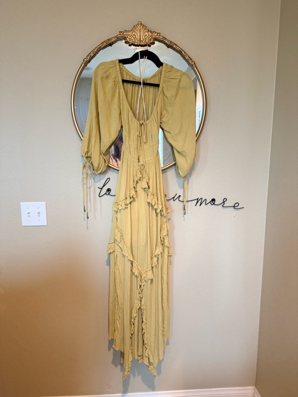 NWOT Free People Tiered Ruffle Maxi Dress in Celery Green